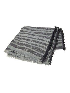 Gucci GG Fringe Large Shawl Gray Silk Wool Scarf